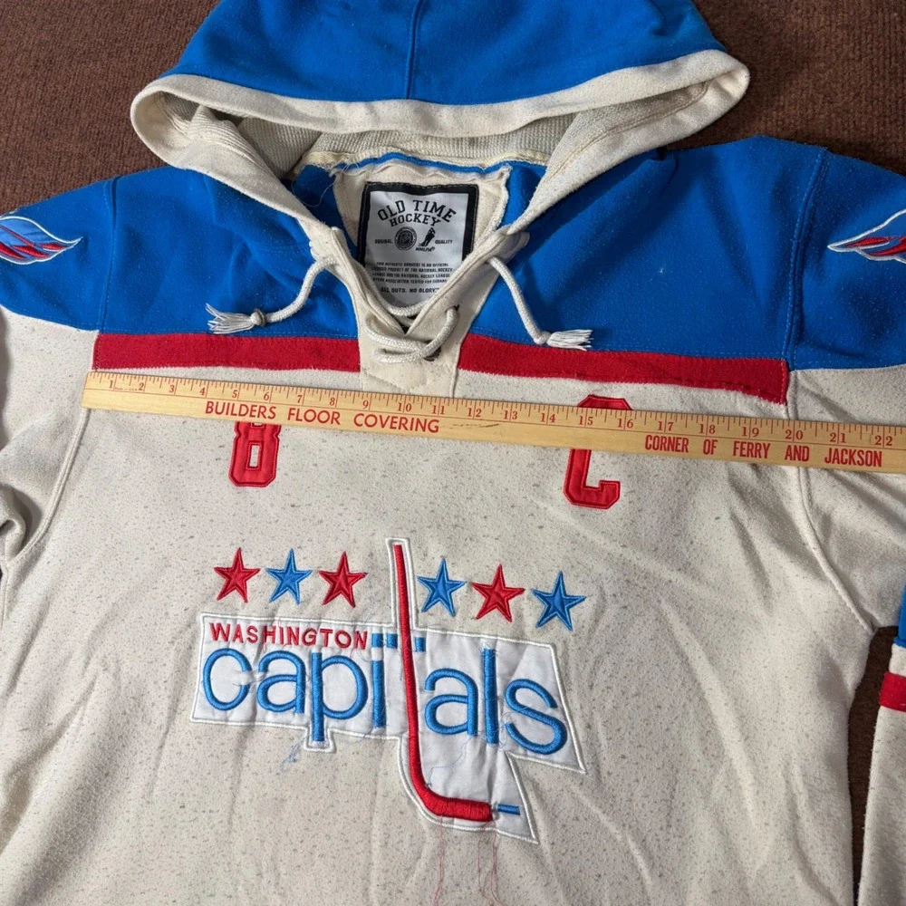 Old Time Hockey Washington Capitals Alex Ovechkin 8 Lace Up Hoodie Mens L Blue